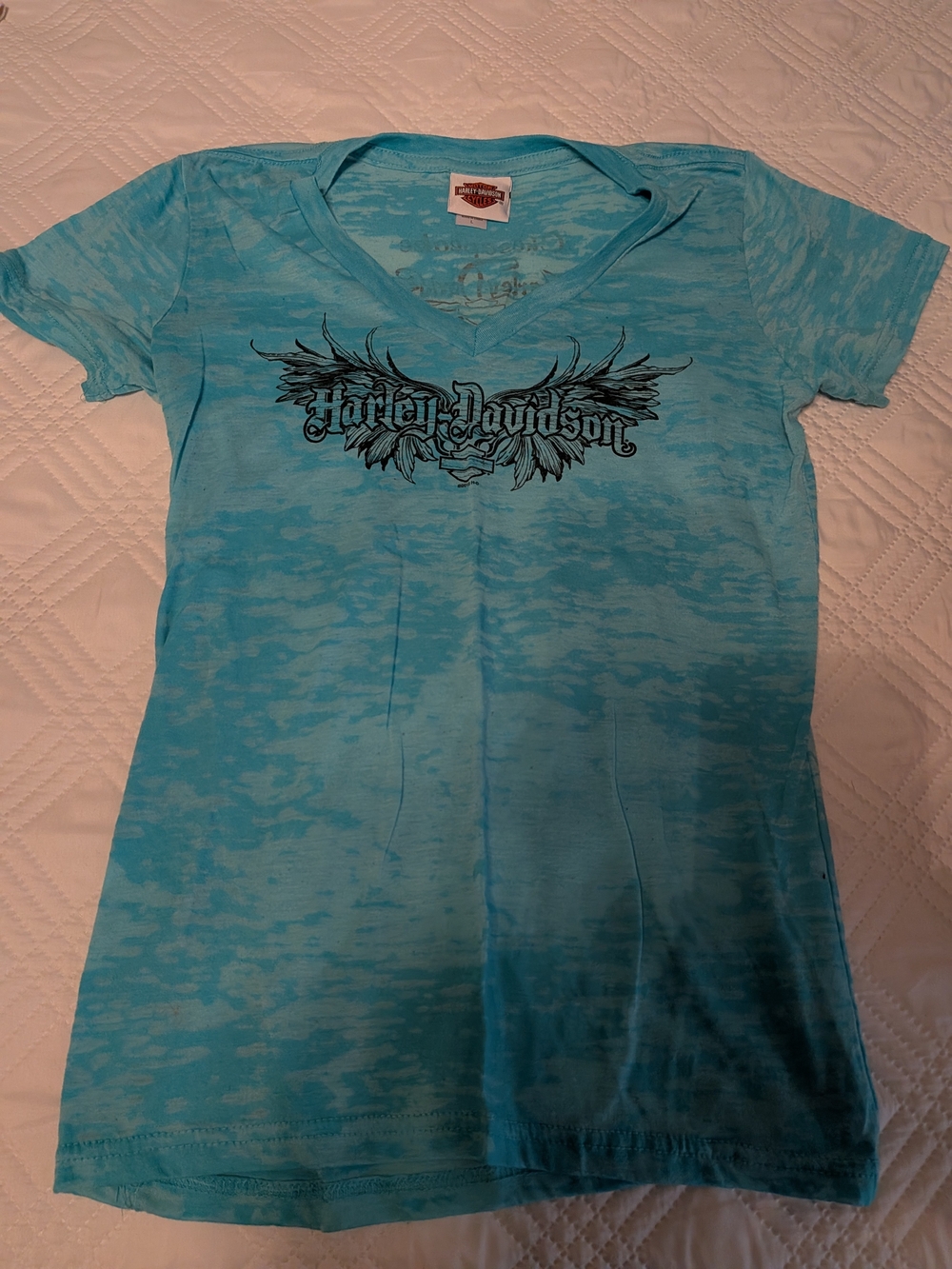 Harley-Davidson Women's Teal Burnout V-Neck T-Shirt